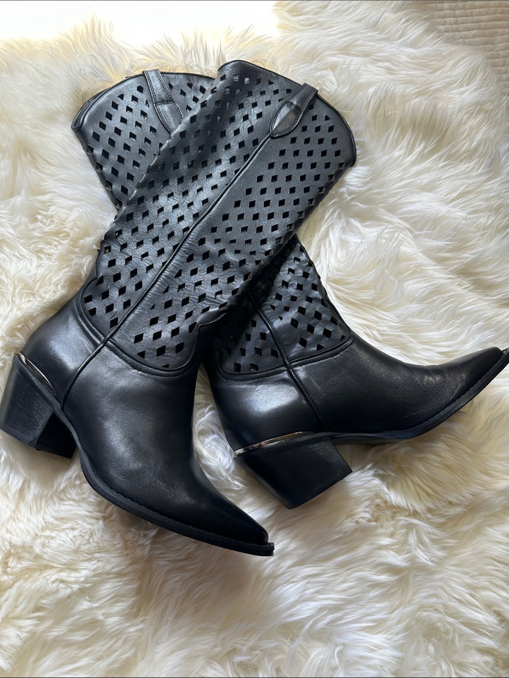 Free People Black Perforated Mid-Calf Western Boots